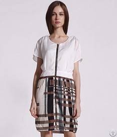 summer v neck zipper polyester short sleeve dress