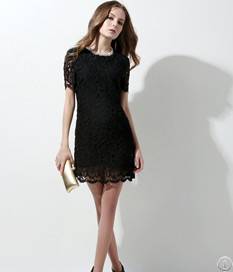 Western Elegant Round Collar Black Lace Dress