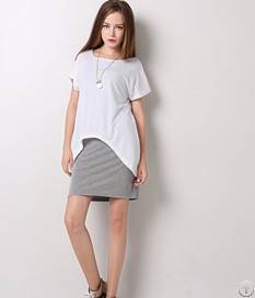 western round collar fake pieces dress grey