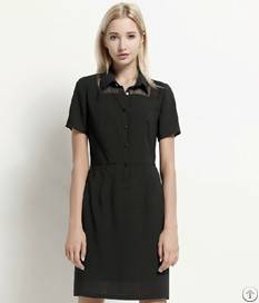 Western Short Sleeve Elegant Ol Lapel Black Dress