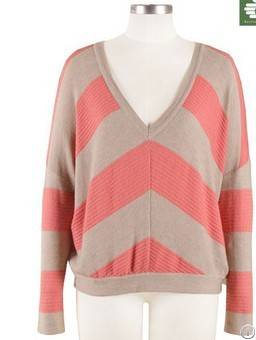 Nylon Viscose Mercerized Wool V Neck Double Colour Ladies Sweater In China
