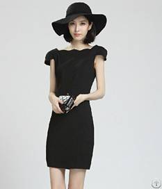 Newly Elegant Lotus Boat Collar Backless Dress Black