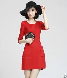 Newly Sweet Elegant Pure Color High Waist Dress Red Black