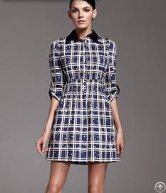 Western Plaid Cotton Long Sleeve Dress Blue Yellow