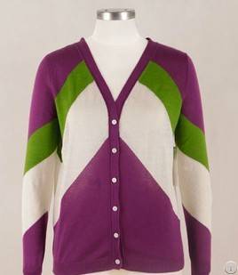 Cardigan Intarsia Stripe Cotton Ladies Sweater