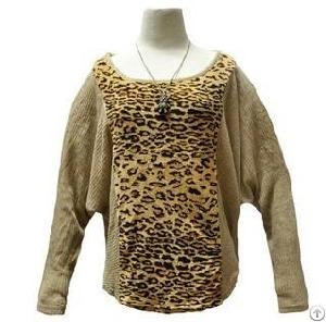 Fashion Leopard Print Women O-neck Wool / Viscose