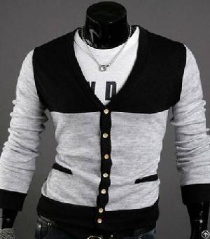 Men S Fashion Personality Elegant All-match Color Slim V Collar Cardigan Sweater