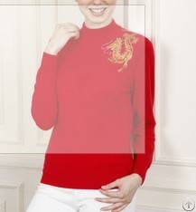 Special Jacquard Turtleneck Pullover Sweater For Lady Cotton And Wool