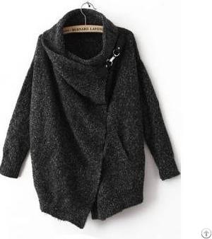 Womens New Autumn / Fall Black Lapel Long Sleeve Midi Cardigan Sweater