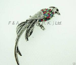 Bird Shape Brooch, Multi Colour Crystal, Antique Silver, Dbh00859