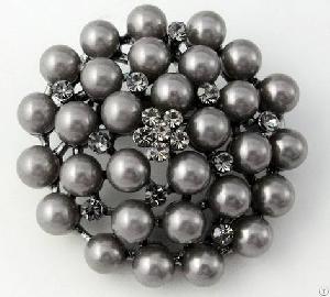 Brooch Bh03046 Black, Crystals Pearls