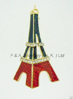 Brooch, Clear Crystal, Red Green Enamel, Electroplate Gold, Dbh00782