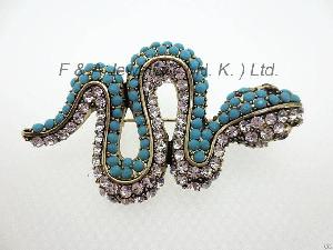Brooch, Clear Crystals Turquoise Stones, Antique Silver Plated, Dbh00816