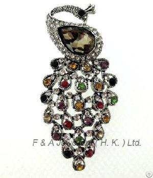 Brooch, Multi-color Crystal, Antique Silver, Dbh00723