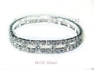 Clear Stretchy Bracelet, Clear Crystals, Silver Plated