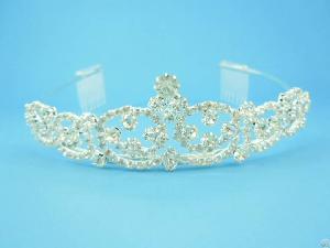 Dchr00011, Tiara, White Crystals, Rhodium Plated