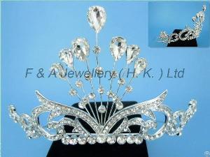 Dsh00029, Tiara, White Crystal Imitation Glass, Rhodium Plated