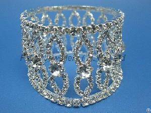 Ke1413, Clear Crystal Stretchy Bracelet, Gold Plated