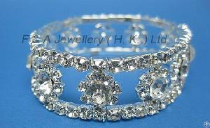 Ke1439, Clear Crystal Stretchy Bracelet, Silver Plated