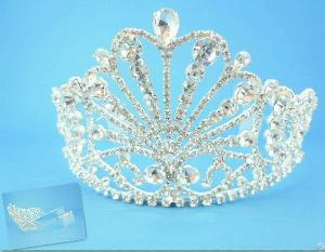 P9136, Tiara, Crown, Clear Crystal, Alloy, Silver Plated