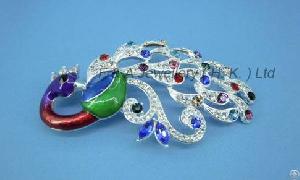 Peafowl Brooch, Multi Colour Crystal Multi Colour Lacquer, Thick Silver, Dbh00855