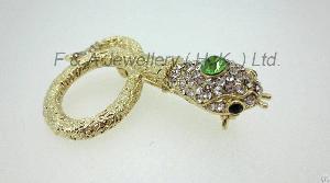 Snake Brooch, Clear Peridot Jet Crystals, Electroplate Gold, Dhb00817