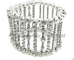 Stretchy Bracelet, Clear Crystals, Silver Plated, Claw
