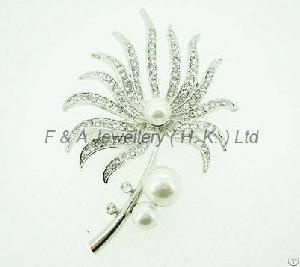 Brooch, Plant Shape, Clear Crytal, Rhodium Plated, Dbh00849