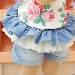 children beauty jean shorts lotus border girl wholesale 5pcs