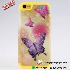 Butterfly Pattern Silicone And Plastic Hybrid Case For Iphone 5c