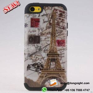 Retro Paris Eiffel Tower Pattern Silicone And Plastic Hybrid Case For Iphone 5c