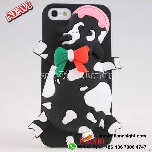 3d Lovely Cartoon Cow Shaped Black Skin Cover Silicone Protective Phone Case For Iphone 5