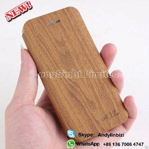 Protective Wood Grain Style Pu Leather Back Case For Iphone 5 5s