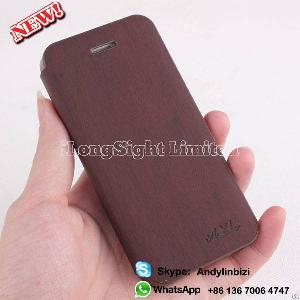 Wood Grain Style Leather Protector Case Stand Back Cover For Iphone 5s