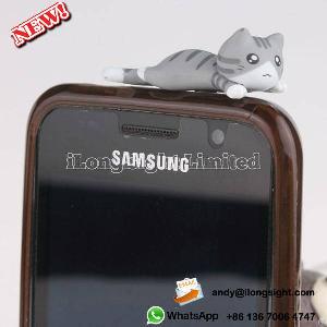 Gray Cheese Tabby Cat Universal 3.5mm Anti Dust Earphone Jack Plug Cap For Iphone4 / 4s / 5, Ipod
