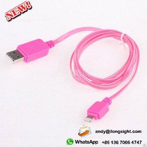 Pink Led Visible Sparkling Flat High Speed Sync Usb Data Lightning Cable For Iphone 5