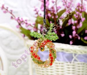 Handmade Beaded Christmas Wreath Cell Phone Charm