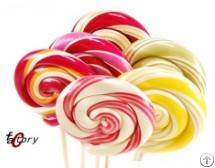 New Product 2013 Custom Wholesale Big Flat Swirl Rainbow Hard Coated Fruity Lollipops Stick Candy