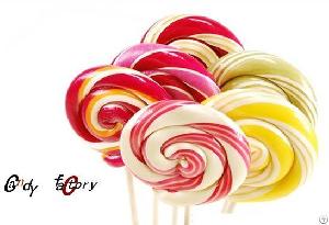 Wholesale Big Flat Swirl Rainbow Hard Fruity Stick Candy Lollipops