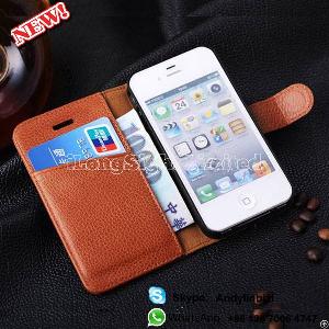 Vermont Real Soft Leather Wallet Case Card Holder For Iphone 4 / 4s