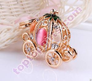 Cats Eye Stone Keychain Pumpkin Carriage Bag Decoration