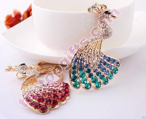 Color Rhinestone Peacock Keychains New Animal Metal Bag Ornament