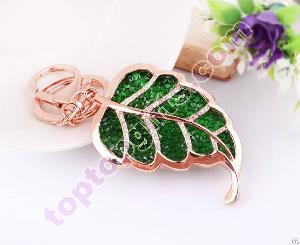 Gold Plated Rhinestone Leaf Keychain Business Gift