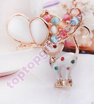 Metal Fox Keychain Cats Eye Stone Animal Bag Decoration