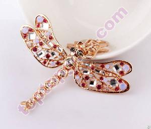 Metal Keychain Rhinestone Dragonfly Bag Decoration