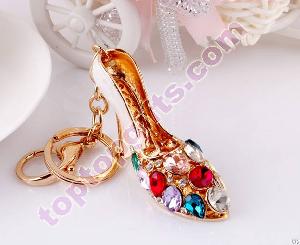 Rhinestone High Heeled Shoes Keychain Hot Metal Bag Decoration