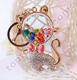 Rhinestone Kitty Cat Keychain Custom Metal Key Rings