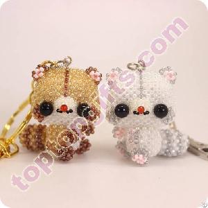 Seed Beads Beaded Bear 3d Animal Keychain