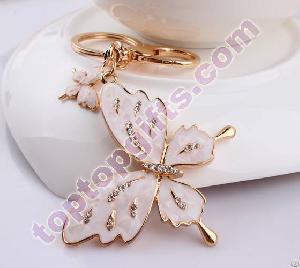 Shell Butterfly Key Chain Rings With Rhinestone