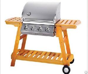 Four Main Burner Wooden Gas Grill Bbq